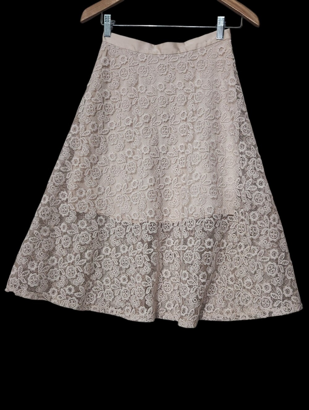 Wayf Beige Floral Lace A-Line Midi Skirt